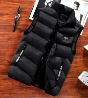 Winter Jackets Thick Vests Man Sleeveless Coats Male Warm Cotton Padded Waistcoat (Black)