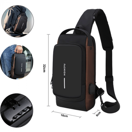 USB charging port sling Anti-theft bag (Black Shape)
