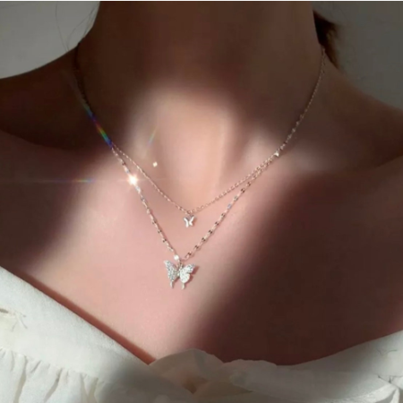 Butterfly Necklace for Women Double Layer Clavicle Chain