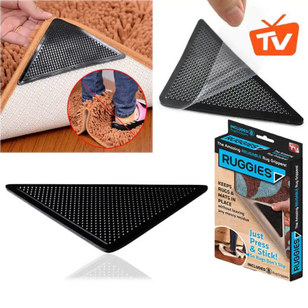 4Pcs Home Floor Rug Carpet Mat Grippers Self-adhesive Anti Slip Tri Sticker Reusable Washable Silicone Grip Sticker Pads