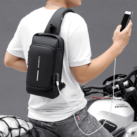 USB charging port sling Anti-theft bag (Black Shape)